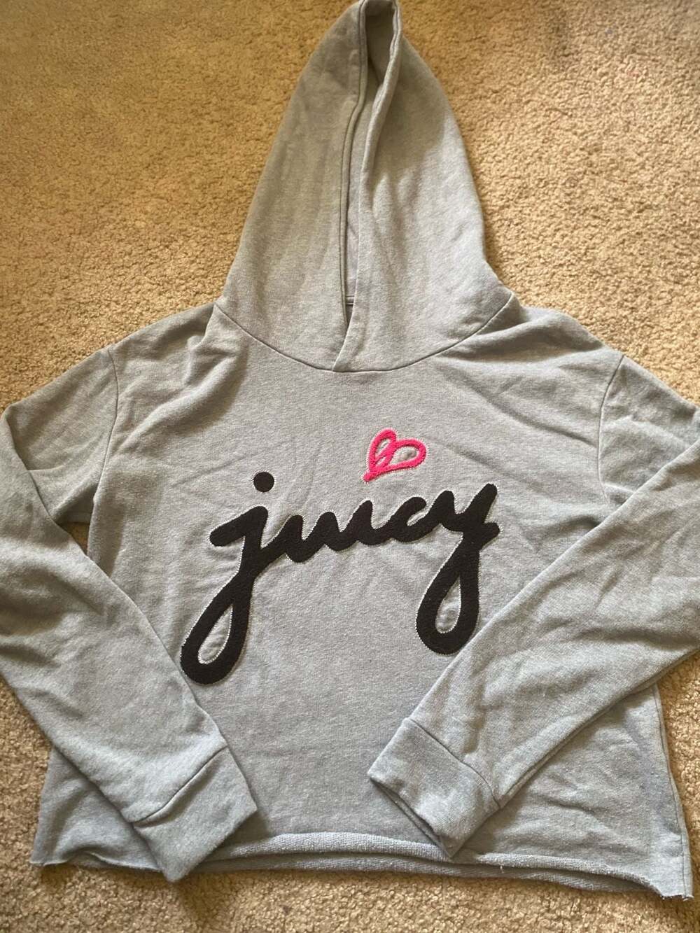 Juicy Couture Hoodie Size M Gray Cut Off Sweatshirt Embroidered